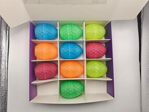 12 Pack Glow in The Dark Dragon Eggs with Tray – 3D Printed Articulated Dragons, Flexible Fidget Toy Set with Textured Skin and Marble Eyes – Surprise Party Favor Gift for Kids and Collectors in Saudi Arabia