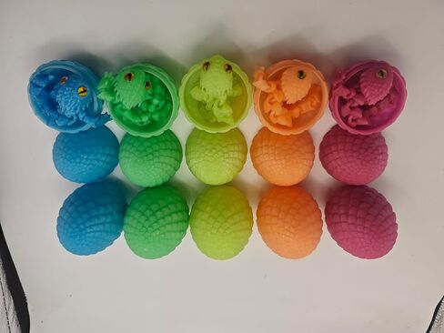 12 Pack Glow in The Dark Dragon Eggs with Tray – 3D Printed Articulated Dragons, Flexible Fidget Toy Set with Textured Skin and Marble Eyes – Surprise Party Favor Gift for Kids and Collectors in Saudi Arabia