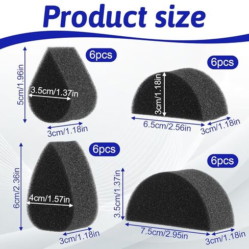 24 PCS Face Paint Sponge Kit Makeup Sponges for Face Facepaint Supplies for Christmas, Adults Art, Halloween, Body Paint Semicircular Teardrop Shape (Black) in Saudi Arabia