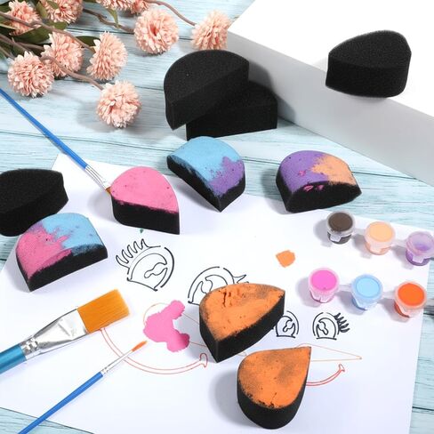 24 PCS Face Paint Sponge Kit Makeup Sponges for Face Facepaint Supplies for Christmas, Adults Art, Halloween, Body Paint Semicircular Teardrop Shape (Black) in Saudi Arabia