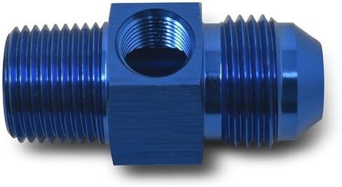 Fuel Pressure Gauge Fitting | 8AN Male to 3/8" NPT | Straight with 1/8" Side Port | Anodized Aluminum | Blue Finish | 8AN Fuel Systems in Saudi Arabia