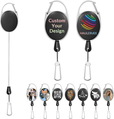 Custom Retractable Badge Holder with Carabiner Reel Clip,Heavy Duty Retractable Keychains Bulk with Personalized Logo/Image/Text for Double-Sides,Pack 10-100 Customizable in Saudi Arabia