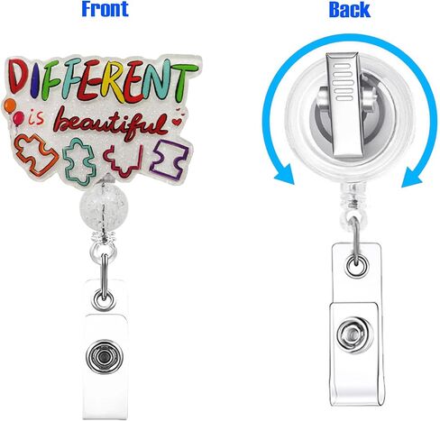 بكرة شارة ملهمة قابلة للسحب مع مشبك التمساح، حامل شارة تعريف اقتباس "Different is Beautiful" للممرضة والمعلم والطالب - مشبك شارة تحفيزي لطيف in Saudi Arabia