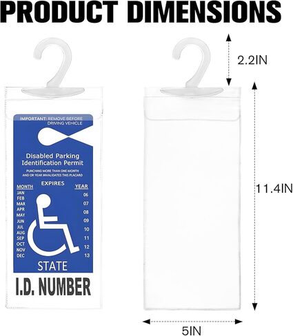 2 Packs Handicap Placard Holder, Durable Hanging Sleeve for Parking Permit Display, Ultra Transparent Protective Cover with Large Hanger for Auto Mirror Use in Saudi Arabia