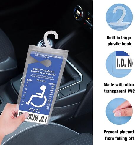 2 Packs Handicap Placard Holder, Durable Hanging Sleeve for Parking Permit Display, Ultra Transparent Protective Cover with Large Hanger for Auto Mirror Use in Saudi Arabia