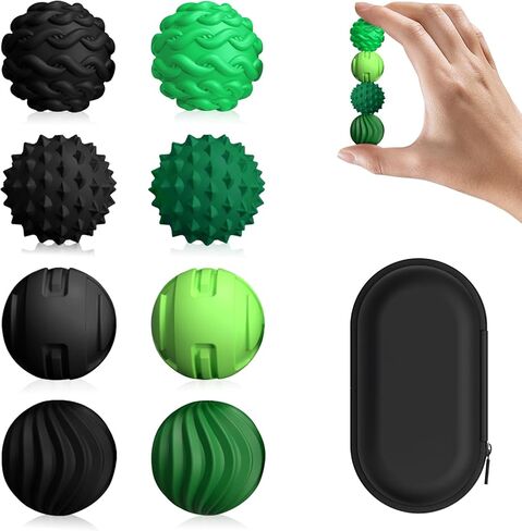 8-Pack Silicone Magnetic Sensory Fidget Balls, Stress Relief Toys for Adults and Teens(14+), Suitable for Autism ADHD Anxiety, Office Desk Fun Tactile Toy(Black&Green) in Saudi Arabia