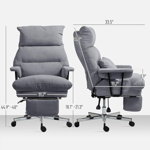 HOMCOM Large Overstuffed Office Chair with Lumbar Support, High Back Reclining Executive Corduroy Computer Desk Chair with Footrest, Swivel Wheels, Gray in Saudi Arabia