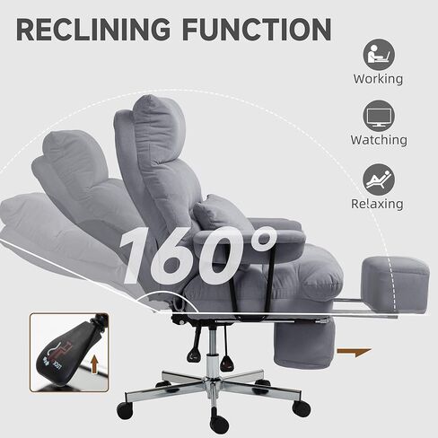 HOMCOM Large Overstuffed Office Chair with Lumbar Support, High Back Reclining Executive Corduroy Computer Desk Chair with Footrest, Swivel Wheels, Gray in Saudi Arabia