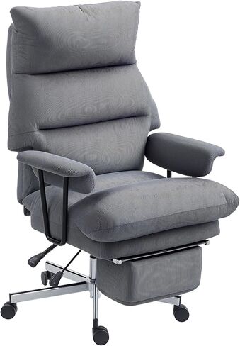 HOMCOM Large Overstuffed Office Chair with Lumbar Support, High Back Reclining Executive Corduroy Computer Desk Chair with Footrest, Swivel Wheels, Gray in Saudi Arabia