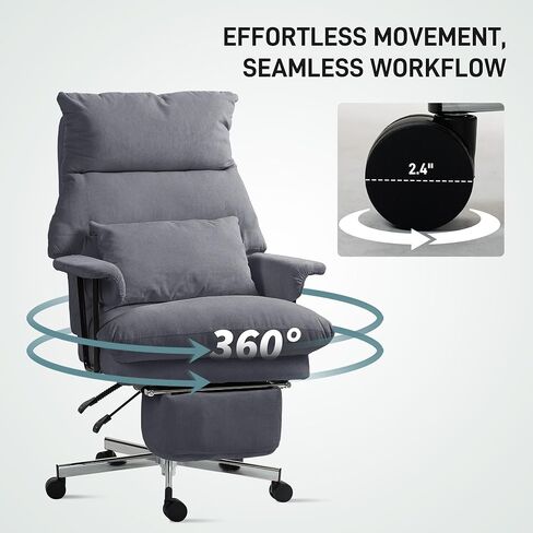 HOMCOM Large Overstuffed Office Chair with Lumbar Support, High Back Reclining Executive Corduroy Computer Desk Chair with Footrest, Swivel Wheels, Gray in Saudi Arabia