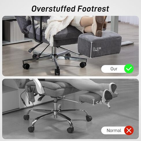 HOMCOM Large Overstuffed Office Chair with Lumbar Support, High Back Reclining Executive Corduroy Computer Desk Chair with Footrest, Swivel Wheels, Gray in Saudi Arabia