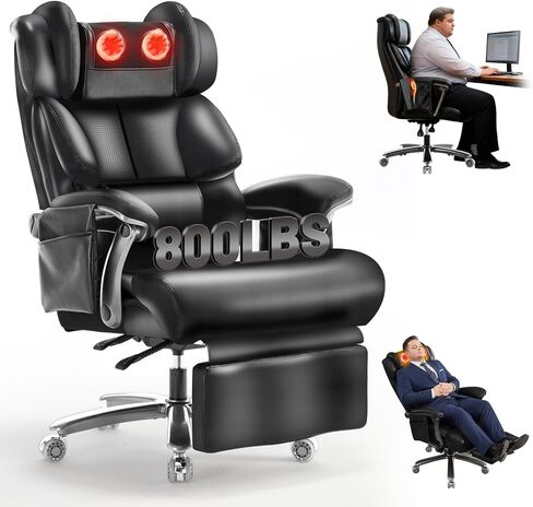 كرسي مكتب للتدليك 800 رطل مع مسند للقدمين وحرارة اهتزاز 8 نقاط للأشخاص الثقيلين، كراسي مكتب تنفيذية كبيرة وطويلة مريحة للاستخدام الإداري في المكاتب المنزلية (بني (ترقية العجلة)) in Kuwait