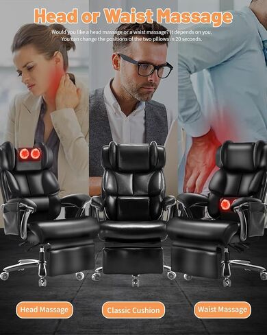 كرسي مكتب للتدليك 800 رطل مع مسند للقدمين وحرارة اهتزاز 8 نقاط للأشخاص الثقيلين، كراسي مكتب تنفيذية كبيرة وطويلة مريحة للاستخدام الإداري في المكاتب المنزلية (بني (ترقية العجلة)) in Kuwait