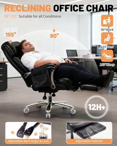 كرسي مكتب للتدليك 800 رطل مع مسند للقدمين وحرارة اهتزاز 8 نقاط للأشخاص الثقيلين، كراسي مكتب تنفيذية كبيرة وطويلة مريحة للاستخدام الإداري في المكاتب المنزلية (بني (ترقية العجلة)) in Kuwait