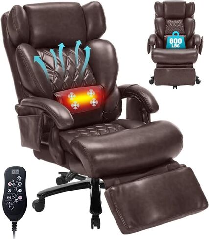 800LBS Massage Office Chair with Foot Rest & 8 Points Vibration Heat for Heavy People,Big and Tall Ergonomic Executive Reclining Desk Chairs for Home Office Managerial Use (Brown (Wheel Upgrade)) in Saudi Arabia