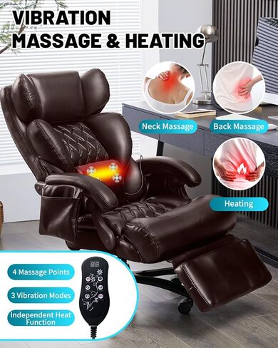 800LBS Massage Office Chair with Foot Rest & 8 Points Vibration Heat for Heavy People,Big and Tall Ergonomic Executive Reclining Desk Chairs for Home Office Managerial Use (Brown (Wheel Upgrade)) in Saudi Arabia
