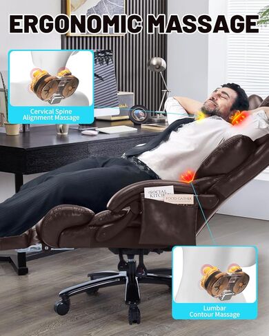 800LBS Massage Office Chair with Foot Rest & 8 Points Vibration Heat for Heavy People,Big and Tall Ergonomic Executive Reclining Desk Chairs for Home Office Managerial Use (Brown (Wheel Upgrade)) in Saudi Arabia