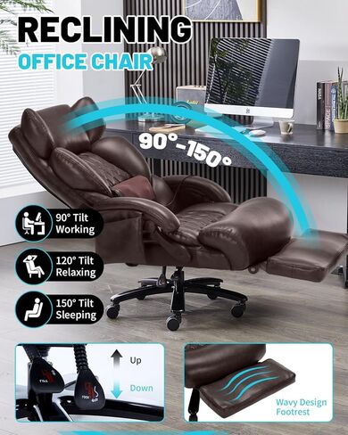 800LBS Massage Office Chair with Foot Rest & 8 Points Vibration Heat for Heavy People,Big and Tall Ergonomic Executive Reclining Desk Chairs for Home Office Managerial Use (Brown (Wheel Upgrade)) in Saudi Arabia