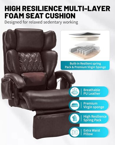 800LBS Massage Office Chair with Foot Rest & 8 Points Vibration Heat for Heavy People,Big and Tall Ergonomic Executive Reclining Desk Chairs for Home Office Managerial Use (Brown (Wheel Upgrade)) in Saudi Arabia