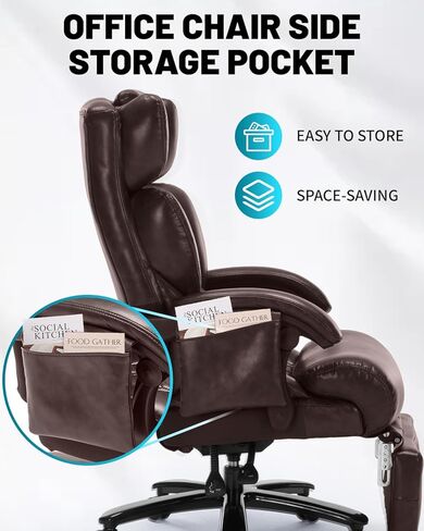 800LBS Massage Office Chair with Foot Rest & 8 Points Vibration Heat for Heavy People,Big and Tall Ergonomic Executive Reclining Desk Chairs for Home Office Managerial Use (Brown (Wheel Upgrade)) in Saudi Arabia