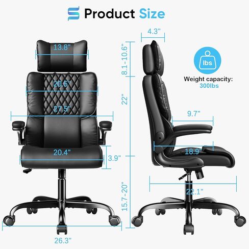 Sytas Executive Office Ergonomic Chair with Adjustable Headrest, PU Leather Desk Chair, High-Back Swivel Task Chair for Home Office, 135° Reclining, Black in Saudi Arabia