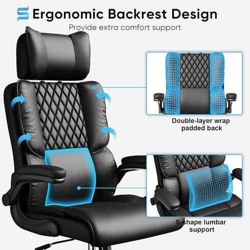 Sytas Executive Office Ergonomic Chair with Adjustable Headrest, PU Leather Desk Chair, High-Back Swivel Task Chair for Home Office, 135° Reclining, Black in Saudi Arabia