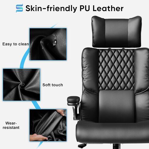 Sytas Executive Office Ergonomic Chair with Adjustable Headrest, PU Leather Desk Chair, High-Back Swivel Task Chair for Home Office, 135° Reclining, Black in Saudi Arabia
