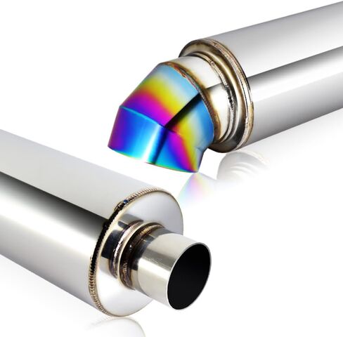 سكين قاطع بمخرج عالمي مقاس 4 بوصات، كاتم صوت بنمط طرف لأسفل، كاتم صوت عالي التدفق من الفولاذ المقاوم للصدأ، مدخل 3 بوصات، كاتم صوت لأسفل، لون عميق وسلس (أزرق محترق) in Kuwait