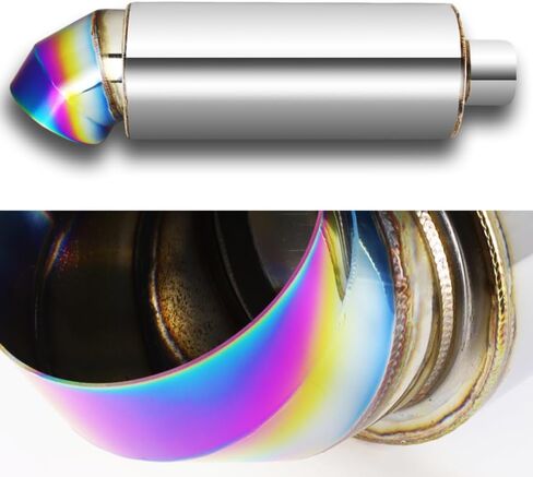 سكين قاطع بمخرج عالمي مقاس 4 بوصات، كاتم صوت بنمط طرف لأسفل، كاتم صوت عالي التدفق من الفولاذ المقاوم للصدأ، مدخل 3 بوصات، كاتم صوت لأسفل، لون عميق وسلس (أزرق محترق) in Kuwait