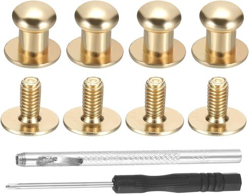 8x7.5x6mm Spikes for Clothes, 30 Set Metal Button Spikes with Punch & Screwdriver Screw Kit Flat Head Rivets Screw DIY Leather Barrel Studs Hardware Trim Craft, Light Gold in Saudi Arabia