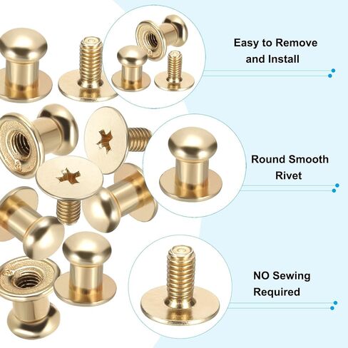 8x7.5x6mm Spikes for Clothes, 30 Set Metal Button Spikes with Punch & Screwdriver Screw Kit Flat Head Rivets Screw DIY Leather Barrel Studs Hardware Trim Craft, Light Gold in Saudi Arabia