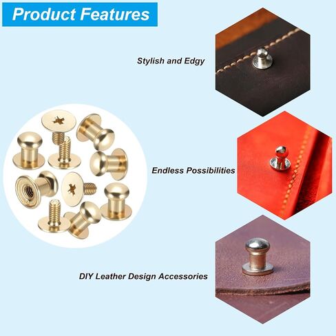 8x7.5x6mm Spikes for Clothes, 30 Set Metal Button Spikes with Punch & Screwdriver Screw Kit Flat Head Rivets Screw DIY Leather Barrel Studs Hardware Trim Craft, Light Gold in Saudi Arabia