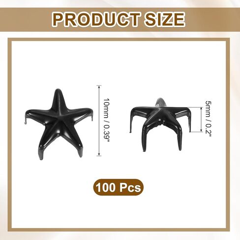 uxcell 100Pcs Metal Star Studs Claw, 15mm 5-Claw Punk Studs Rivets Spikes Nail Head Leather Rivets for DIY Crafts Clothing Leathercraft Bag Shoes, Dark Gray in Saudi Arabia