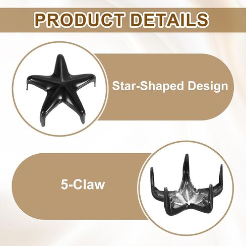uxcell 100Pcs Metal Star Studs Claw, 15mm 5-Claw Punk Studs Rivets Spikes Nail Head Leather Rivets for DIY Crafts Clothing Leathercraft Bag Shoes, Dark Gray in Saudi Arabia