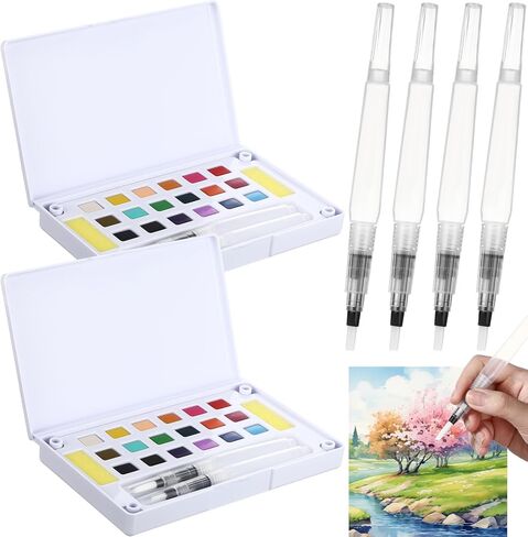 Marspark 6 Pcs Travel Watercolor Paint Set Portable Water Color Paint Kit with Water Brush Pocket Field Sketch Art Supplies for Artists Beginner Painters Painting Birthday Christmas Gift (12 Colors) in Saudi Arabia