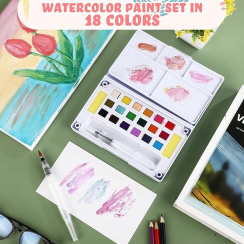 Marspark 6 Pcs Travel Watercolor Paint Set Portable Water Color Paint Kit with Water Brush Pocket Field Sketch Art Supplies for Artists Beginner Painters Painting Birthday Christmas Gift (12 Colors) in Saudi Arabia