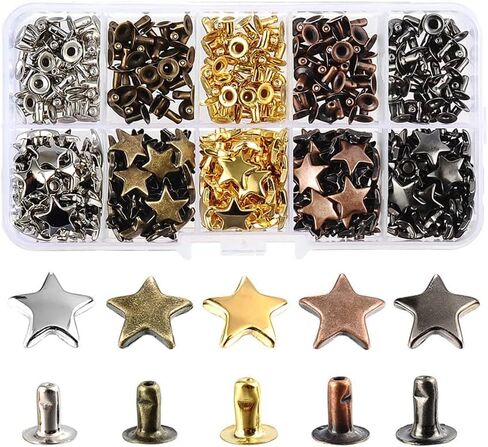 200 Sets Single Side Rivet Nail Heads with Screw Rivets Punk Nail Rivet Studs Star Shaped Nails Manual Iron on in Saudi Arabia