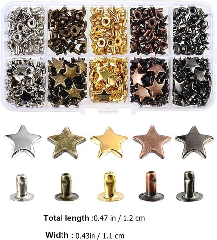 200 Sets Single Side Rivet Nail Heads with Screw Rivets Punk Nail Rivet Studs Star Shaped Nails Manual Iron on in Saudi Arabia