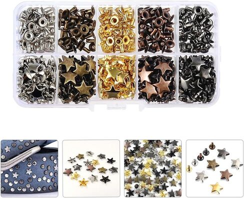 200 Sets Single Side Rivet Nail Heads with Screw Rivets Punk Nail Rivet Studs Star Shaped Nails Manual Iron on in Saudi Arabia