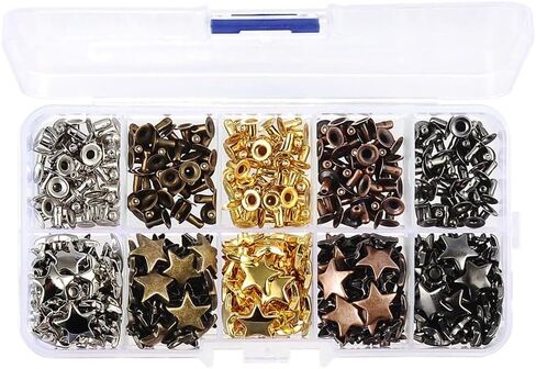 200 Sets Single Side Rivet Nail Heads with Screw Rivets Punk Nail Rivet Studs Star Shaped Nails Manual Iron on in Saudi Arabia