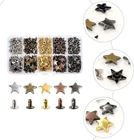 200 Sets Single Side Rivet Nail Heads with Screw Rivets Punk Nail Rivet Studs Star Shaped Nails Manual Iron on in Saudi Arabia
