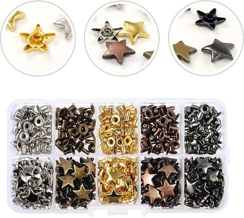 200 Sets Single Side Rivet Nail Heads with Screw Rivets Punk Nail Rivet Studs Star Shaped Nails Manual Iron on in Saudi Arabia
