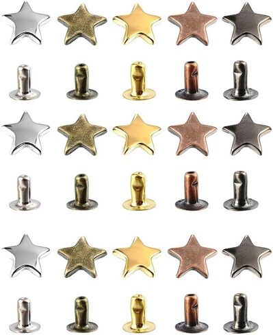 200 Sets Single Side Rivet Nail Heads with Screw Rivets Punk Nail Rivet Studs Star Shaped Nails Manual Iron on in Saudi Arabia