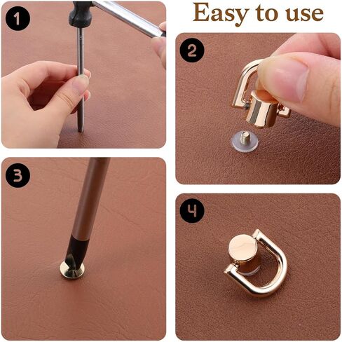 8 PCS D Rings for Purse, Brass D Ring Studs Rivets Purse Strap Hardware with Punch Tool - 360 Rotatable Crossbody Conversion Kit for Leather Handbag Belt DIY Craft Hardware Accessories (Gold) in Saudi Arabia