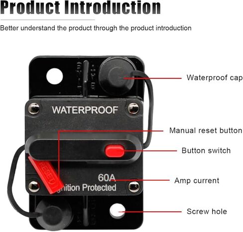 60 Amp Circuit Breaker, 12-48V Waterproof Battery Disconnect for Boat Motor, Battery Solar System Inline Fuse Inverter Manual Reset Switch for Trolling Motor Battery Box/Car Audio/RV in Saudi Arabia