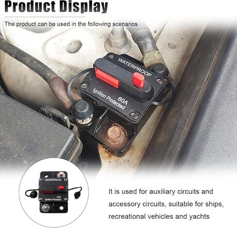 60 Amp Circuit Breaker, 12-48V Waterproof Battery Disconnect for Boat Motor, Battery Solar System Inline Fuse Inverter Manual Reset Switch for Trolling Motor Battery Box/Car Audio/RV in Saudi Arabia