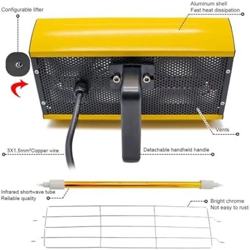 Portable Paint Curing Lamp 1000W Handheld Shortwave Heating Light Repair Tool for Efficient Drying and Curing in Saudi Arabia