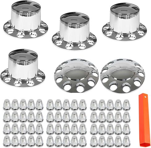 Chrome Front and Rear Hub Cover Wheel Axle Cover Center Caps Kit with 33mm Lug Nut Covers Replacement for 20 in & 22.5 in & 24.5 in Semi Truck Wheels in Saudi Arabia