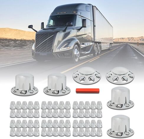 Chrome Front and Rear Hub Cover Wheel Axle Cover Center Caps Kit with 33mm Lug Nut Covers Replacement for 20 in & 22.5 in & 24.5 in Semi Truck Wheels in Saudi Arabia