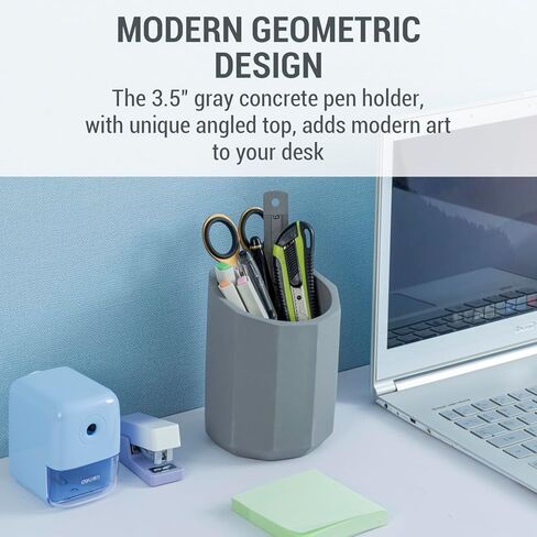 MyGift Modern Oval Gray Cement Pen Holder & Pencil Cup, Office Stationery Organizer with Removable Acacia Wood Dividers - Desktop Storage Solution in Saudi Arabia